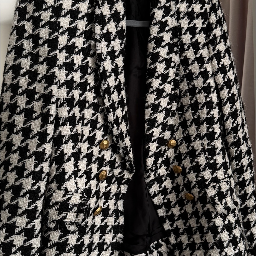 Zara Black and White Houndstooth Blazer with Gold Buttons